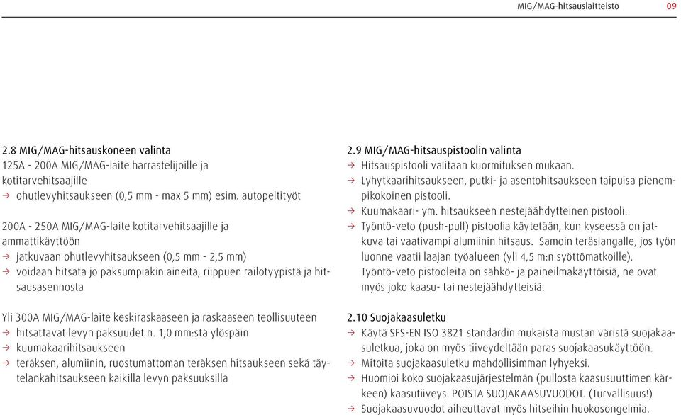 hitsausasennosta Yli 300A MIG/MAG-laite keskiraskaaseen ja raskaaseen teollisuuteen hitsattavat levyn paksuudet n.