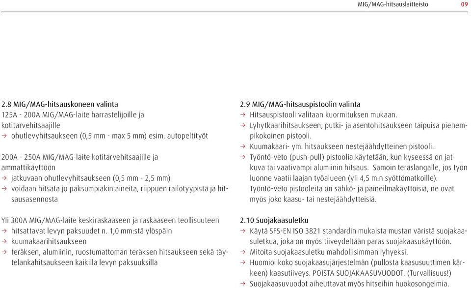 hitsausasennosta Yli 300A MIG/MAG-laite keskiraskaaseen ja raskaaseen teollisuuteen hitsattavat levyn paksuudet n.