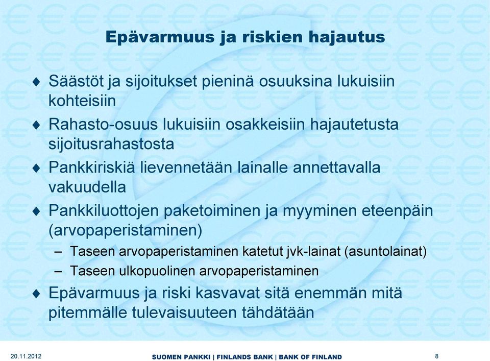 paketoiminen ja myyminen eteenpäin (arvopaperistaminen) Taseen arvopaperistaminen katetut jvk-lainat (asuntolainat)