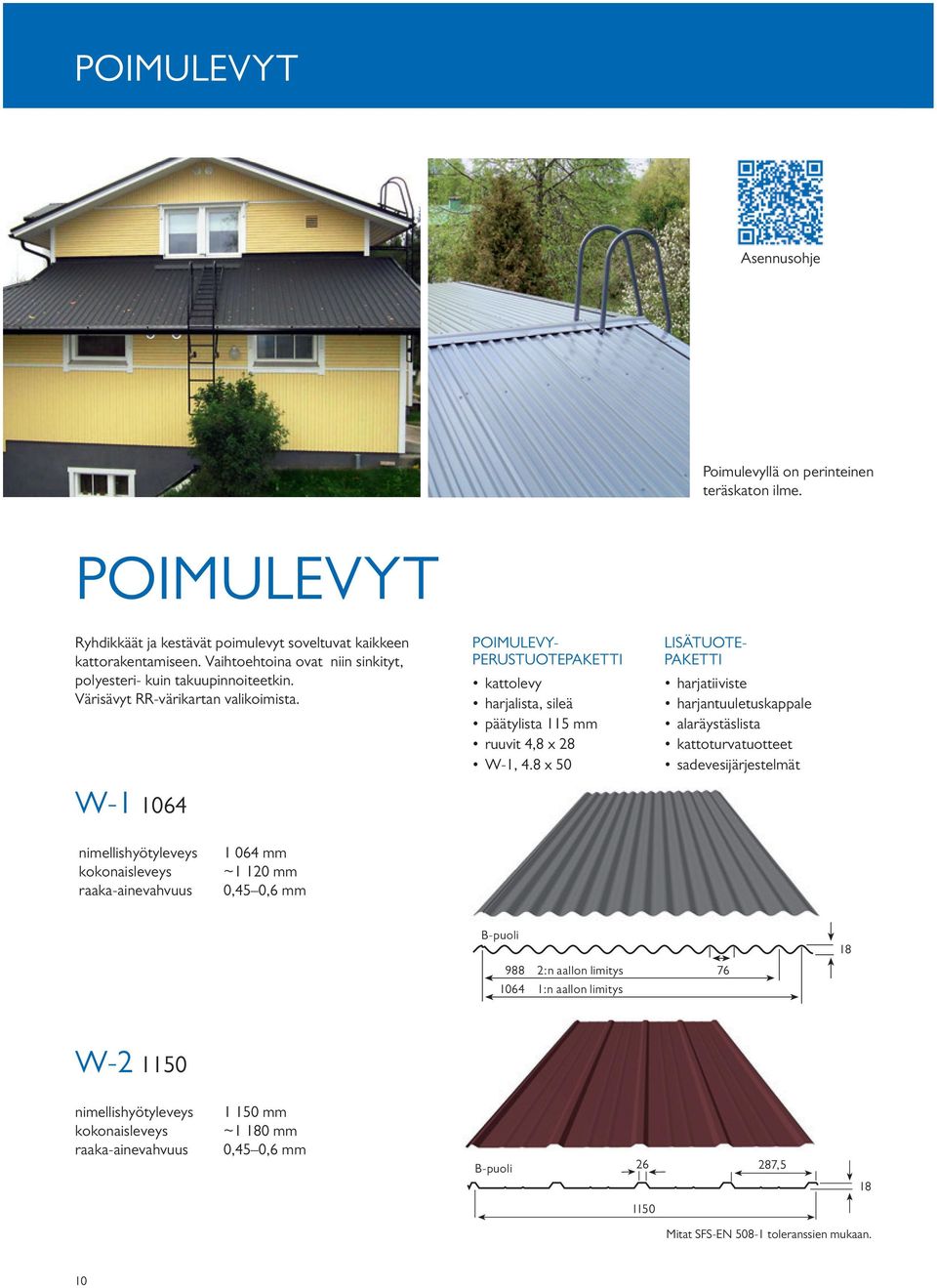 W-1 1064 POIMULEVY- PERUSTUOTEPAKETTI kattolevy harjalista, sileä päätylista 115 mm ruuvit 4,8 x 28 W-1, 4.