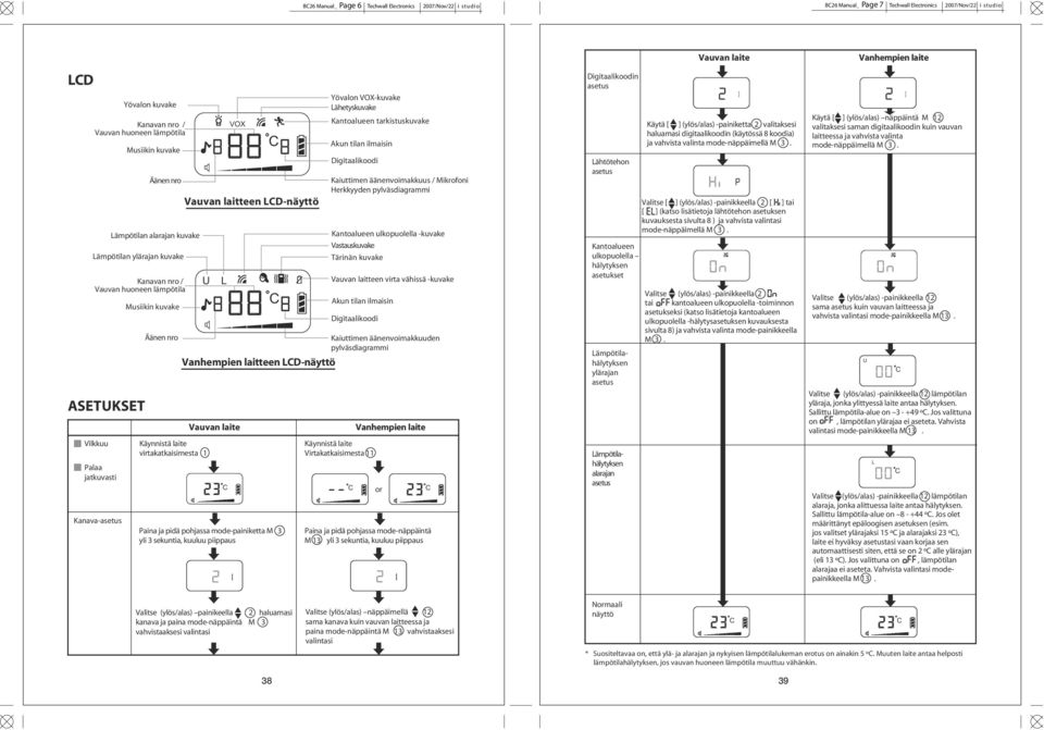 LD-näyttö Paina ja pidä pohjassa mode-painiketta M 3 yli 3 sekuntia, kuuluu piippaus Yövalon VOX-kuvake Lähetyskuvake Kantoalueen tarkistuskuvake Akun tilan ilmaisin Digitaalikoodi Kaiuttimen