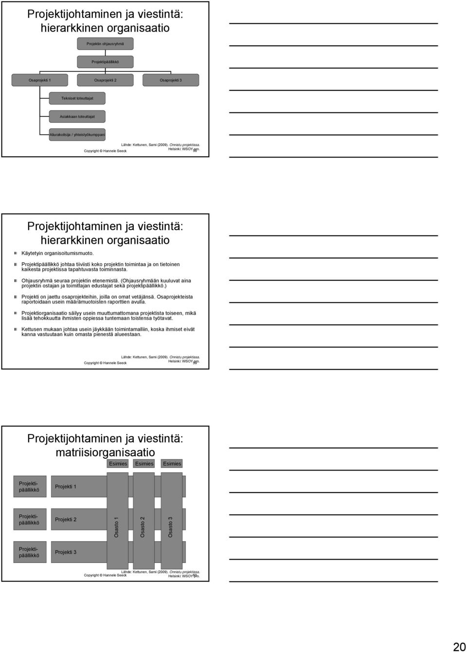 Copyright Hannele Seeck 58 Projektijohtaminen ja viestintä: hierarkkinen organisaatio Käytetyin organisoitumismuoto.