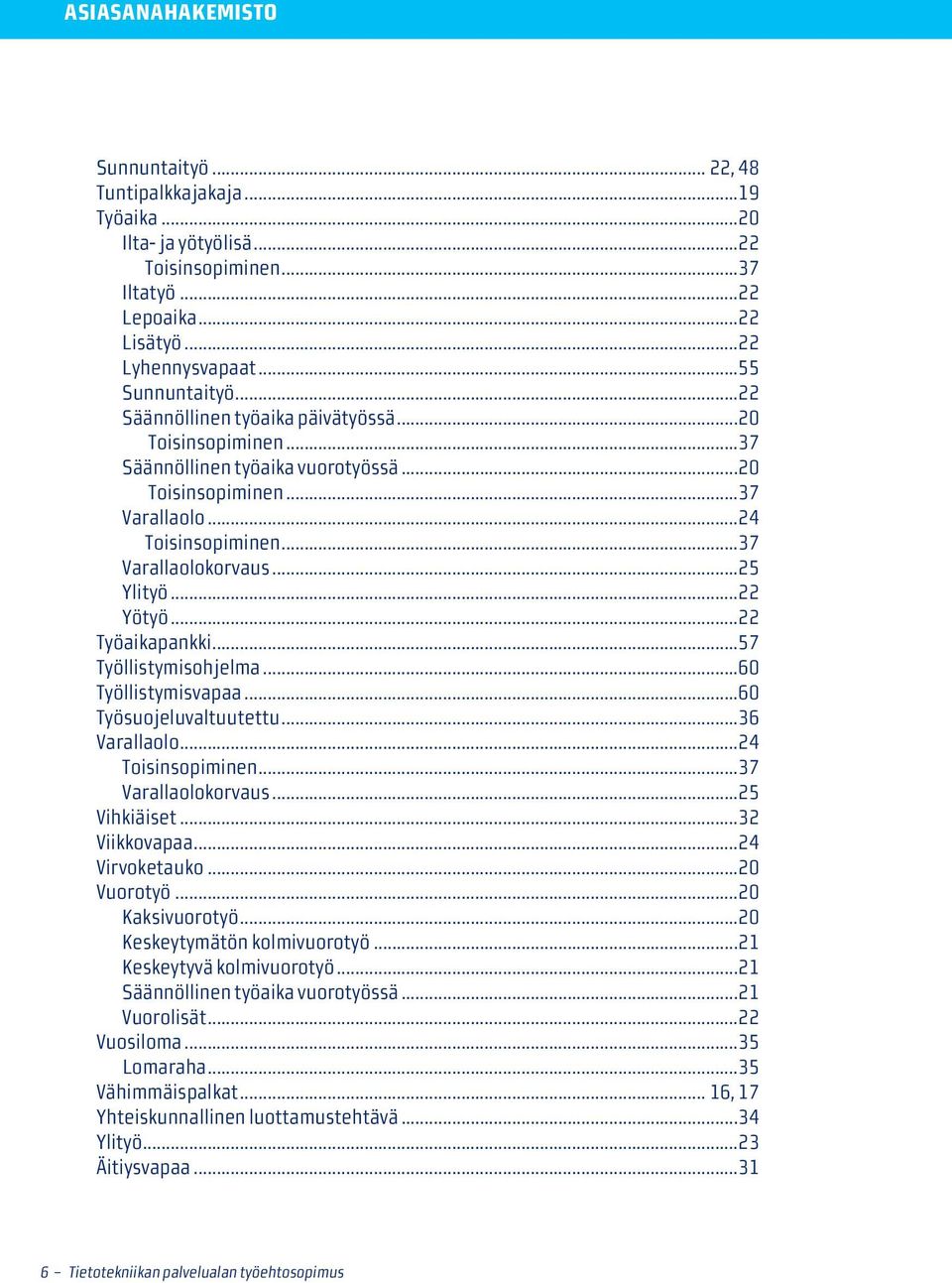 ..22 Työaikapankki...57 Työllistymisohjelma...60 Työllistymisvapaa...60 Työsuojeluvaltuutettu...36 Varallaolo...24 Toisinsopiminen...37 Varallaolokorvaus...25 Vihkiäiset...32 Viikkovapaa.