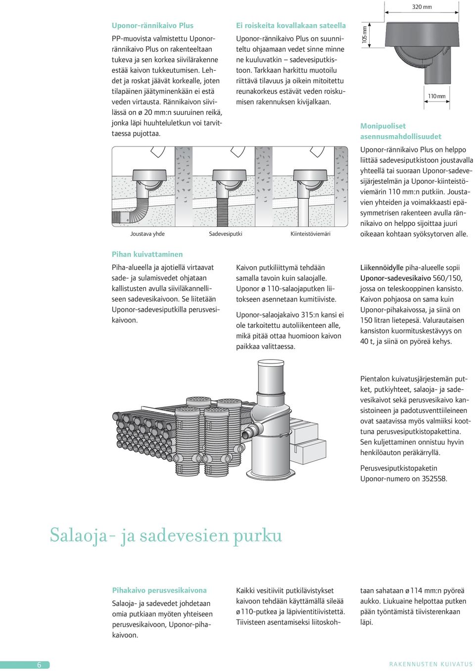 Ei roiskeita kovallakaan sateella Uponor-rännikaivo Plus on suunniteltu ohjaamaan vedet sinne minne ne kuuluvatkin sadevesiputkistoon.