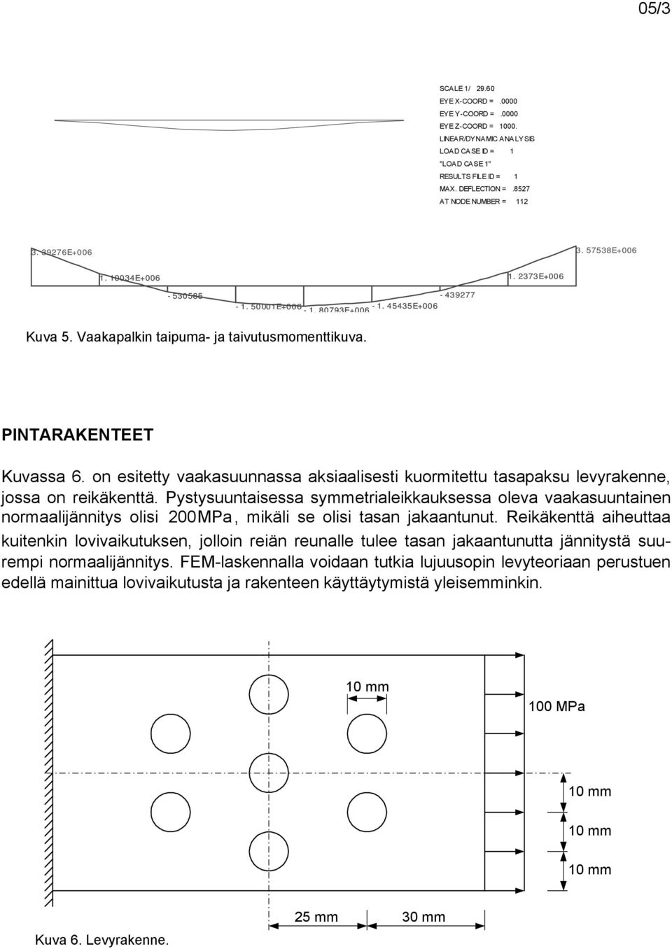 on esitetty vaakasuunnassa aksiaalisesti kuormitettu tasapaksu levyrakenne, jossa on reikäkenttä.