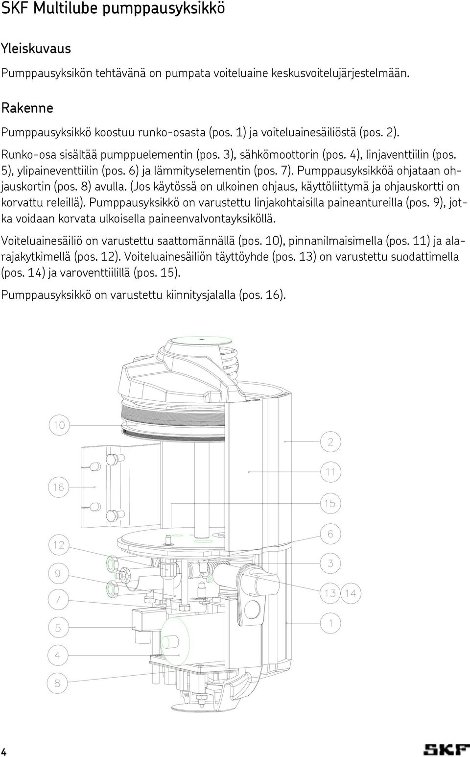 Pumppausyksikköä ohjataan ohjauskortin (pos. 8) avulla. (Jos käytössä on ulkoinen ohjaus, käyttöliittymä ja ohjauskortti on korvattu releillä).