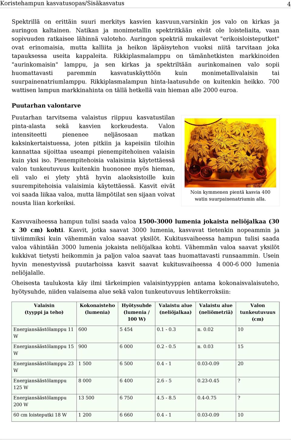 Auringon spektriä mukailevat "erikoisloisteputket" ovat erinomaisia, mutta kalliita ja heikon läpäisytehon vuoksi niitä tarvitaan joka tapauksessa useita kappaleita.