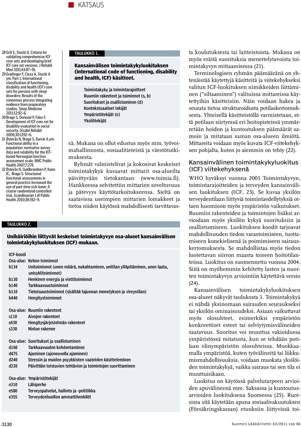 Sleep Medicine 2011;12:92 6. 30Brage S, Donceel P, Falez F. Development of ICF core set for disability evaluation in social security. Disabil Rehabil 2008;30:1392 6.