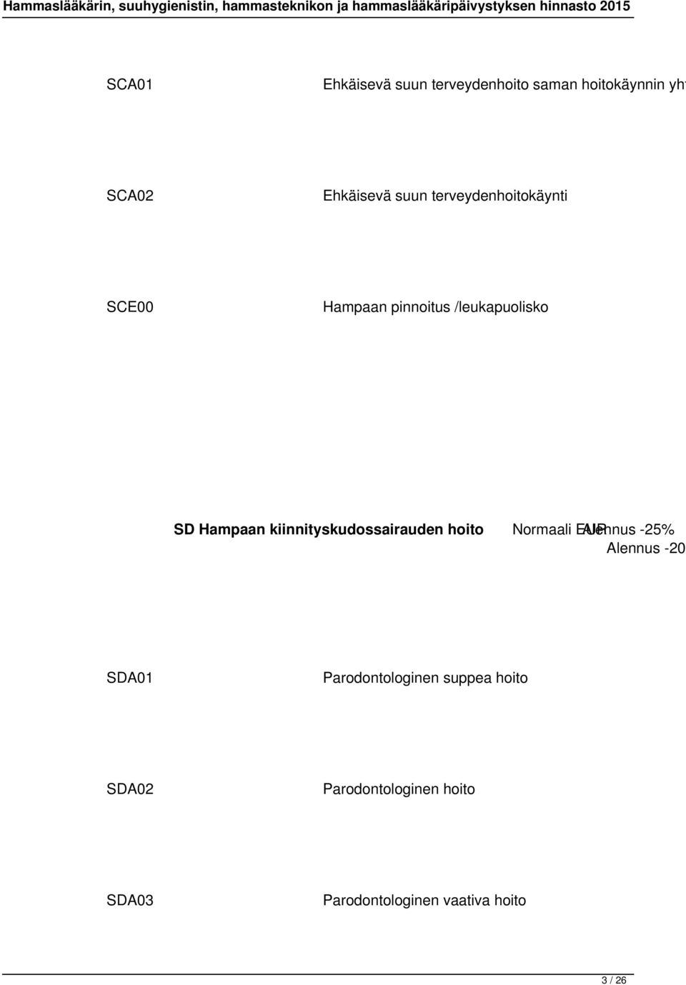 kiinnityskudossairauden hoito Normaali EUR Alennus -25% Alennus -20% SDA01