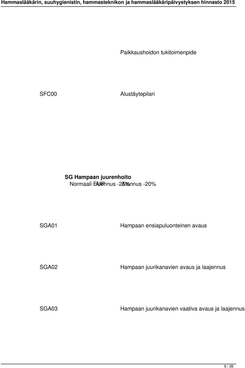 ensiapuluonteinen avaus SGA02 Hampaan juurikanavien avaus ja