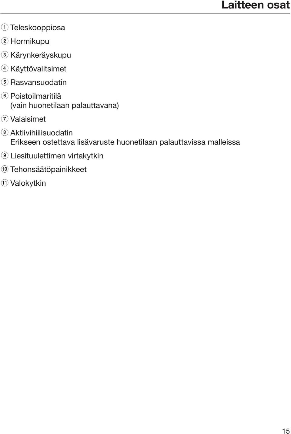h Aktiivihiilisuodatin Erikseen ostettava lisävaruste huonetilaan palauttavissa