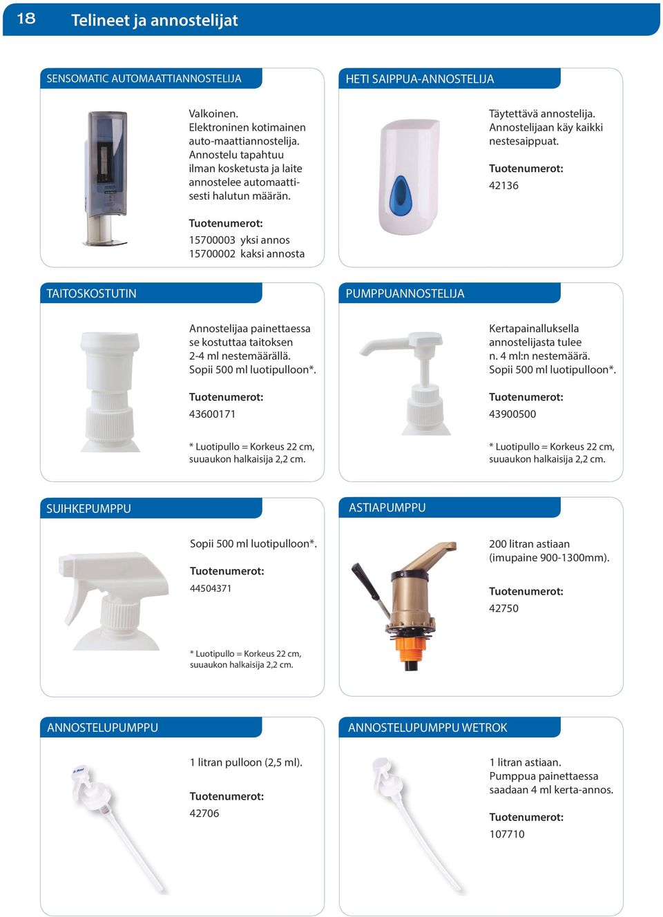 42136 15700003 yksi annos 15700002 kaksi annosta TAITOSKOSTUTIN PUMPPUANNOSTELIJA Annostelijaa painettaessa se kostuttaa taitoksen 2-4 ml nestemäärällä. Sopii 500 ml luotipulloon*.