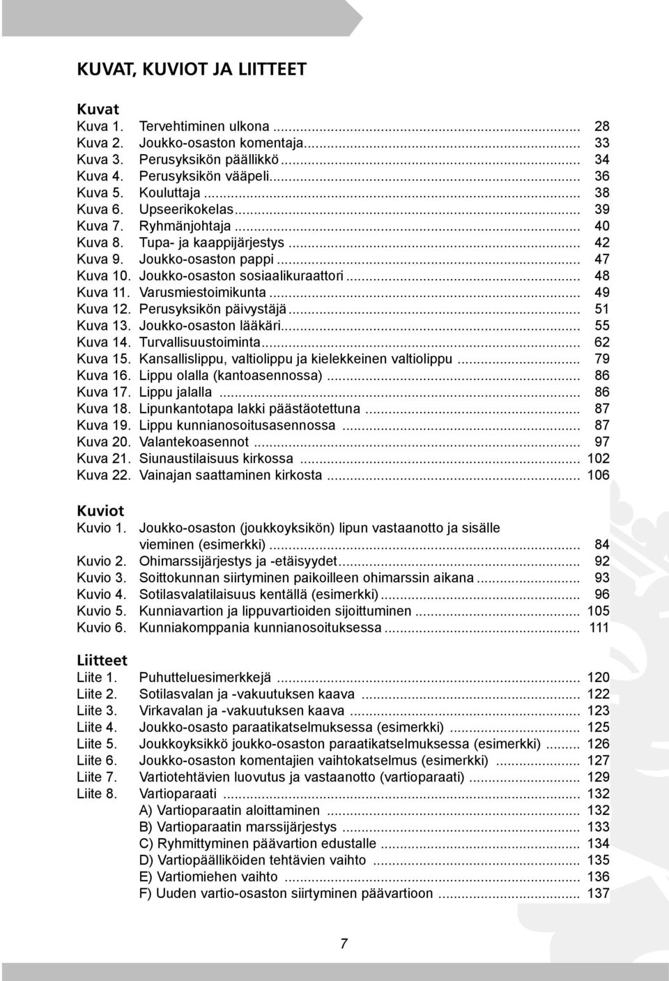 Varusmiestoimikunta... 49 Kuva 12. Perusyksikön päivystäjä... 51 Kuva 13. Joukko-osaston lääkäri... 55 Kuva 14. Turvallisuustoiminta... 62 Kuva 15.