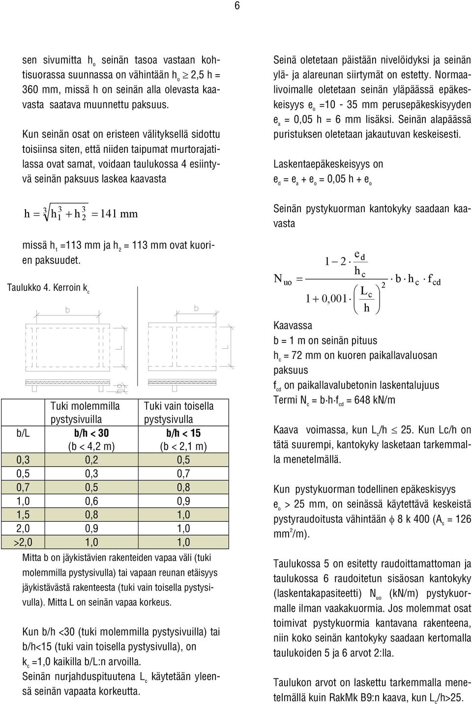 141 mm missä h 1 =113 mm ja h 2 = 113 mm ovat kuorien paksuudet. Taulukko 4.