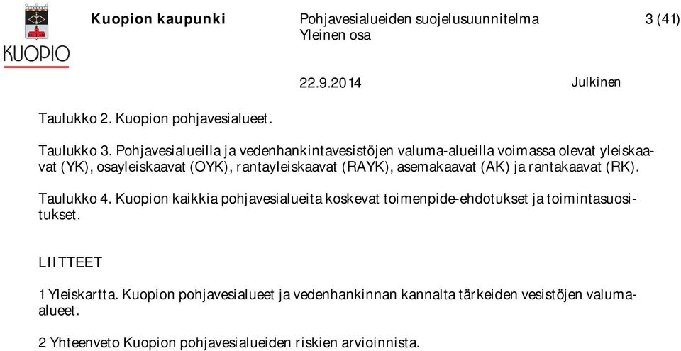 rantayleiskaavat (RAYK), asemakaavat (AK) ja rantakaavat (RK). Taulukko 4.