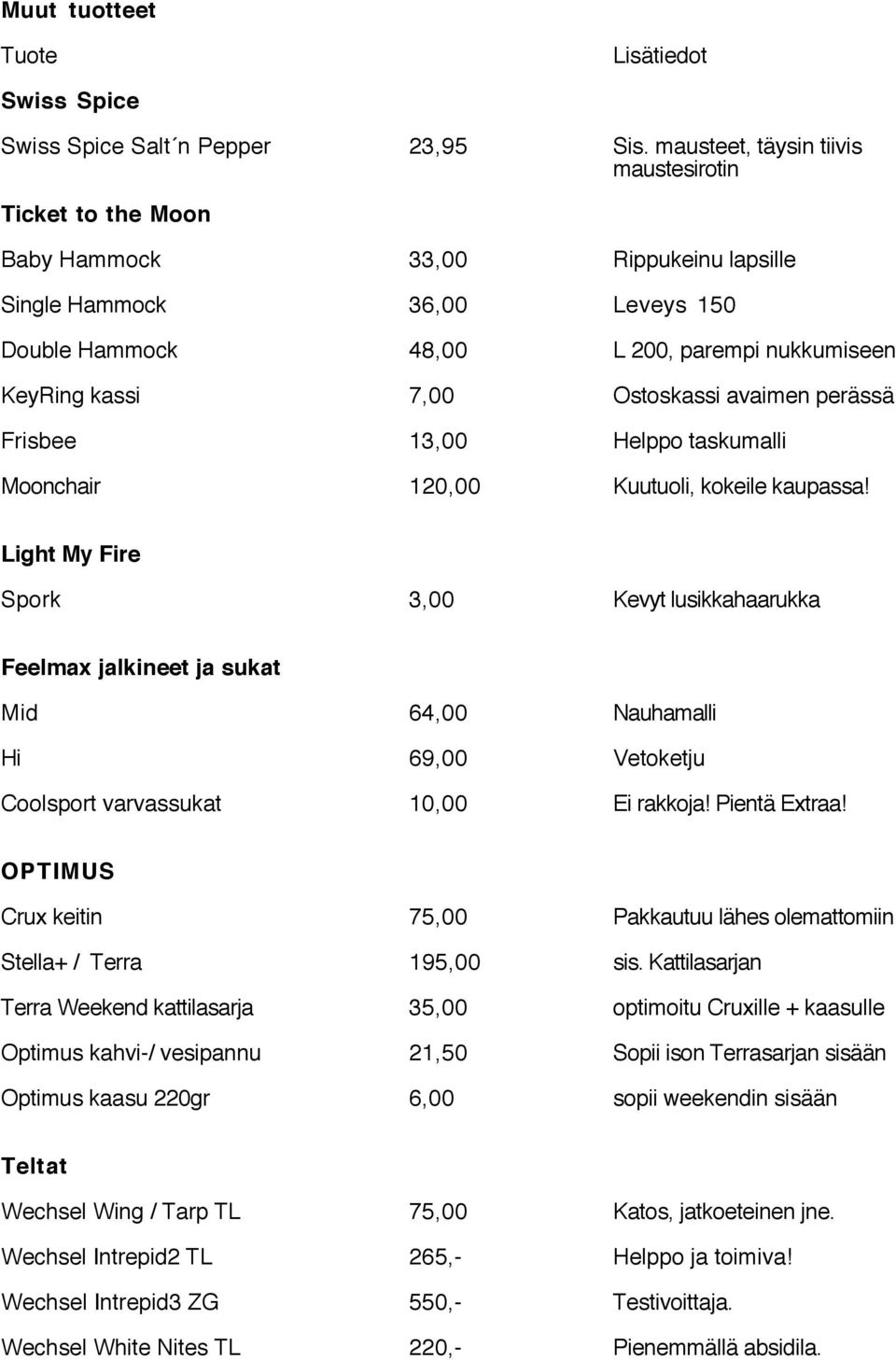 Ostoskassi avaimen perässä Frisbee 13,00 Helppo taskumalli Moonchair 120,00 Kuutuoli, kokeile kaupassa!