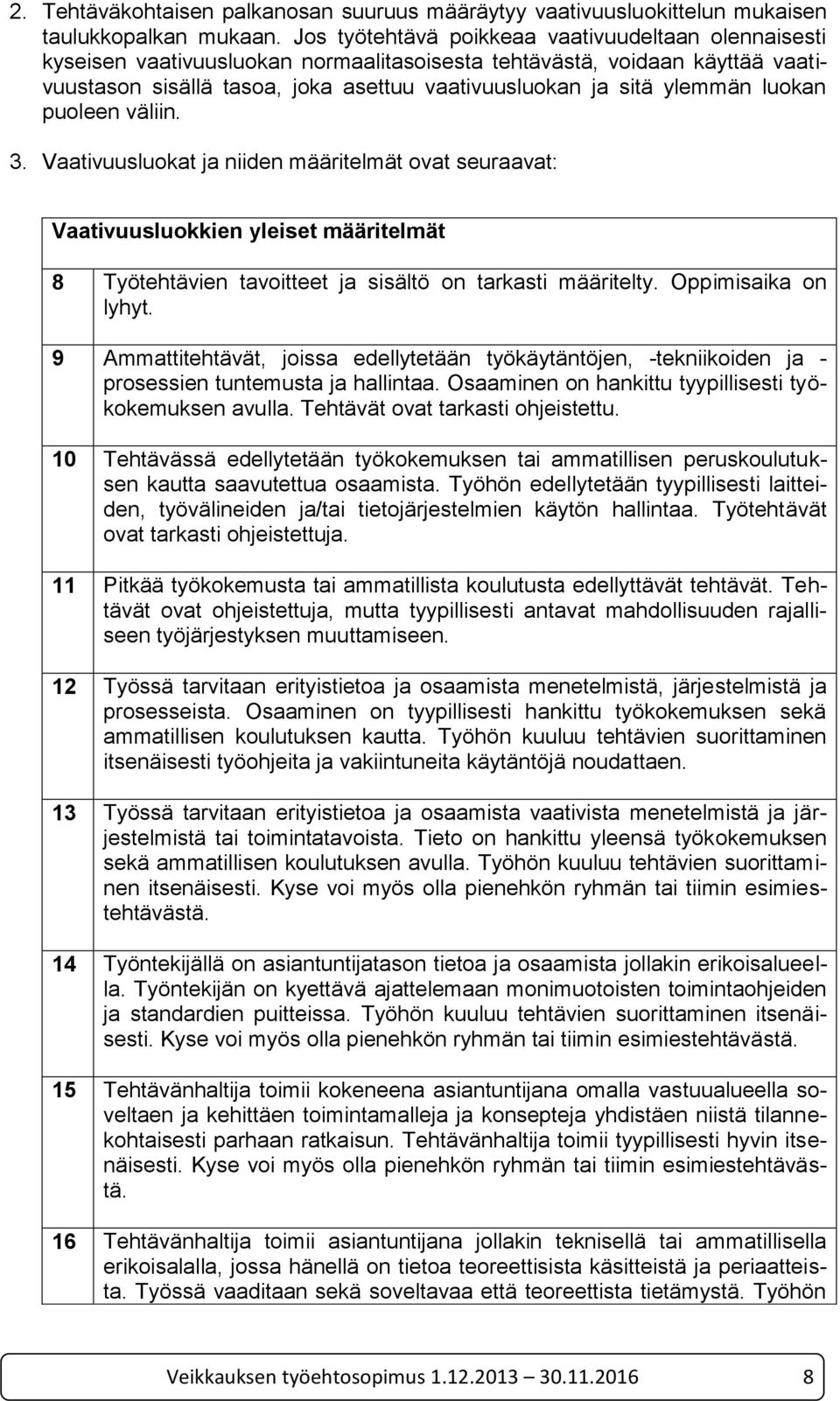 luokan puoleen väliin. 3. Vaativuusluokat ja niiden määritelmät ovat seuraavat: Vaativuusluokkien yleiset määritelmät 8 Työtehtävien tavoitteet ja sisältö on tarkasti määritelty. Oppimisaika on lyhyt.