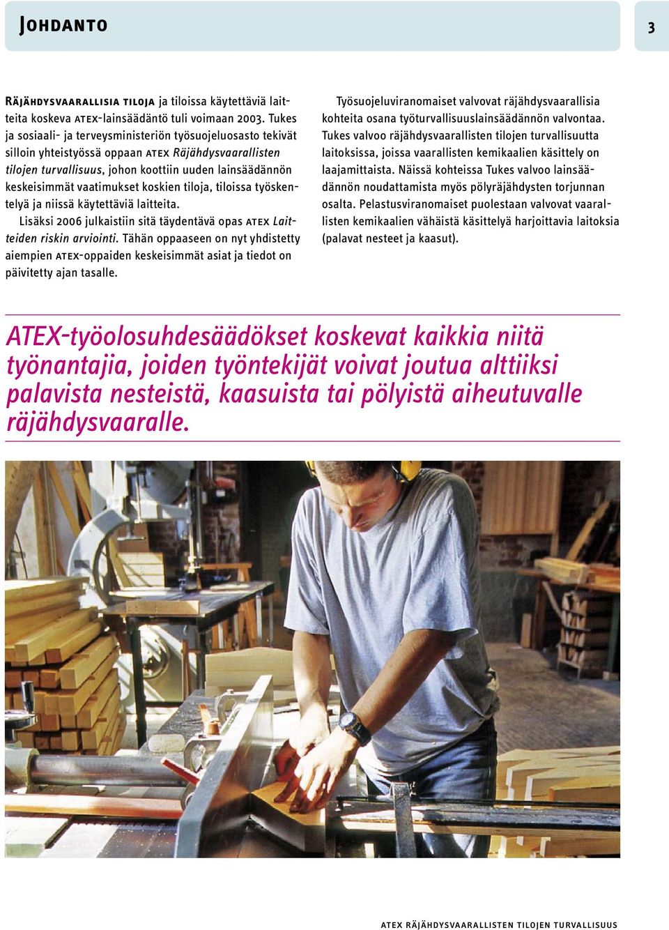 vaatimukset koskien tiloja, tiloissa työskentelyä ja niissä käytettäviä laitteita. Lisäksi 2006 julkaistiin sitä täydentävä opas atex Laitteiden riskin arviointi.