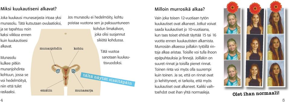 munanjohdin emätin Jos munasolu ei hedelmöity, kohtu poistaa vuotona sen ja paksuuntuneen kohdun limakalvon, joka olisi suojannut sikiötä kohdussa. kohtu Tätä vuotoa sanotaan kuukautisvuodoksi.