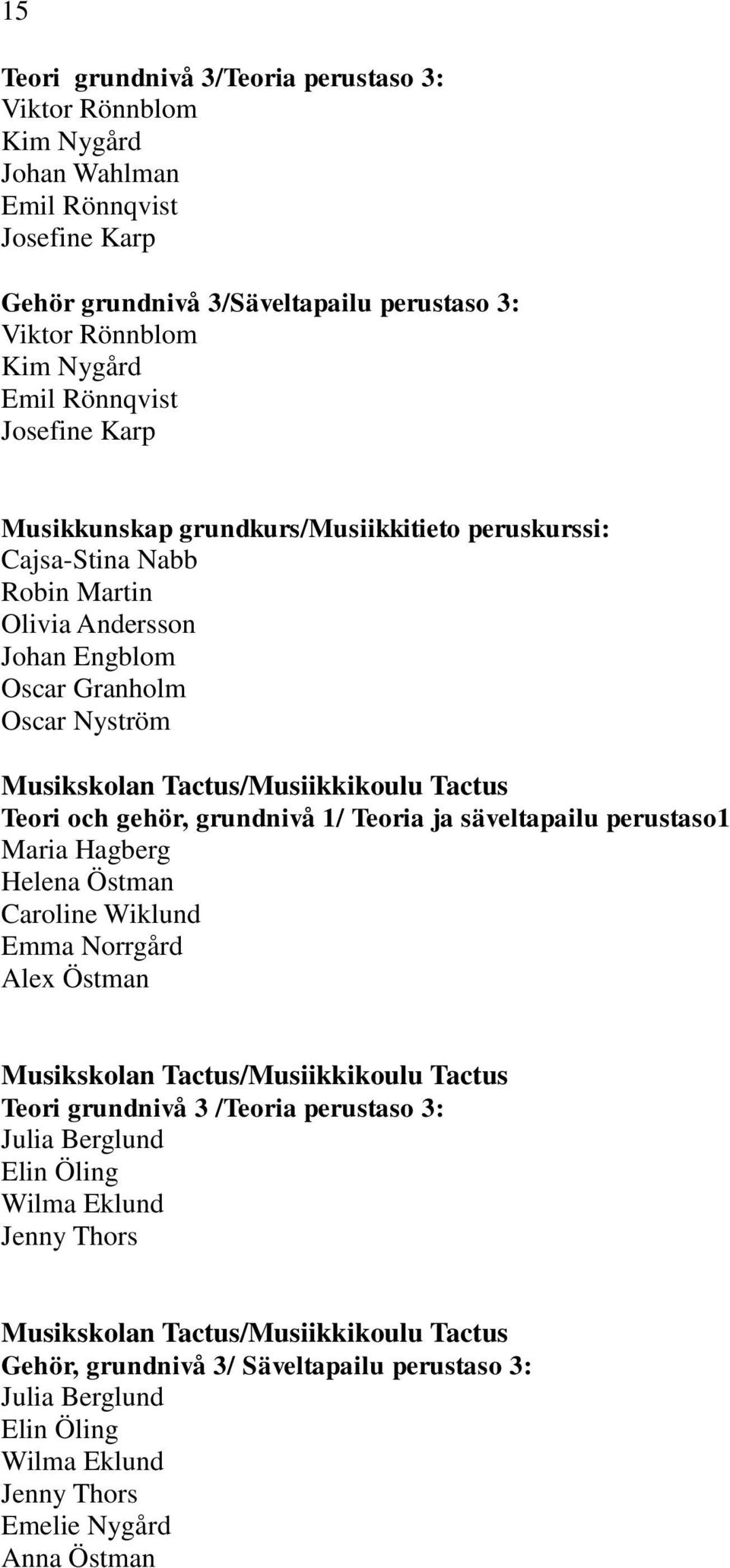 och gehör, grundnivå 1/ Teoria ja säveltapailu perustaso1 Maria Hagberg Helena Östman Caroline Wiklund Emma Norrgård Alex Östman Musikskolan Tactus/Musiikkikoulu Tactus Teori grundnivå 3 /Teoria