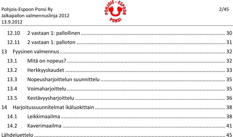 3 Nopeusharjoittelun suunnittelu... 35 13.4 Voimaharjoittelu... 35 13.5 Kestävyysharjoittelu.