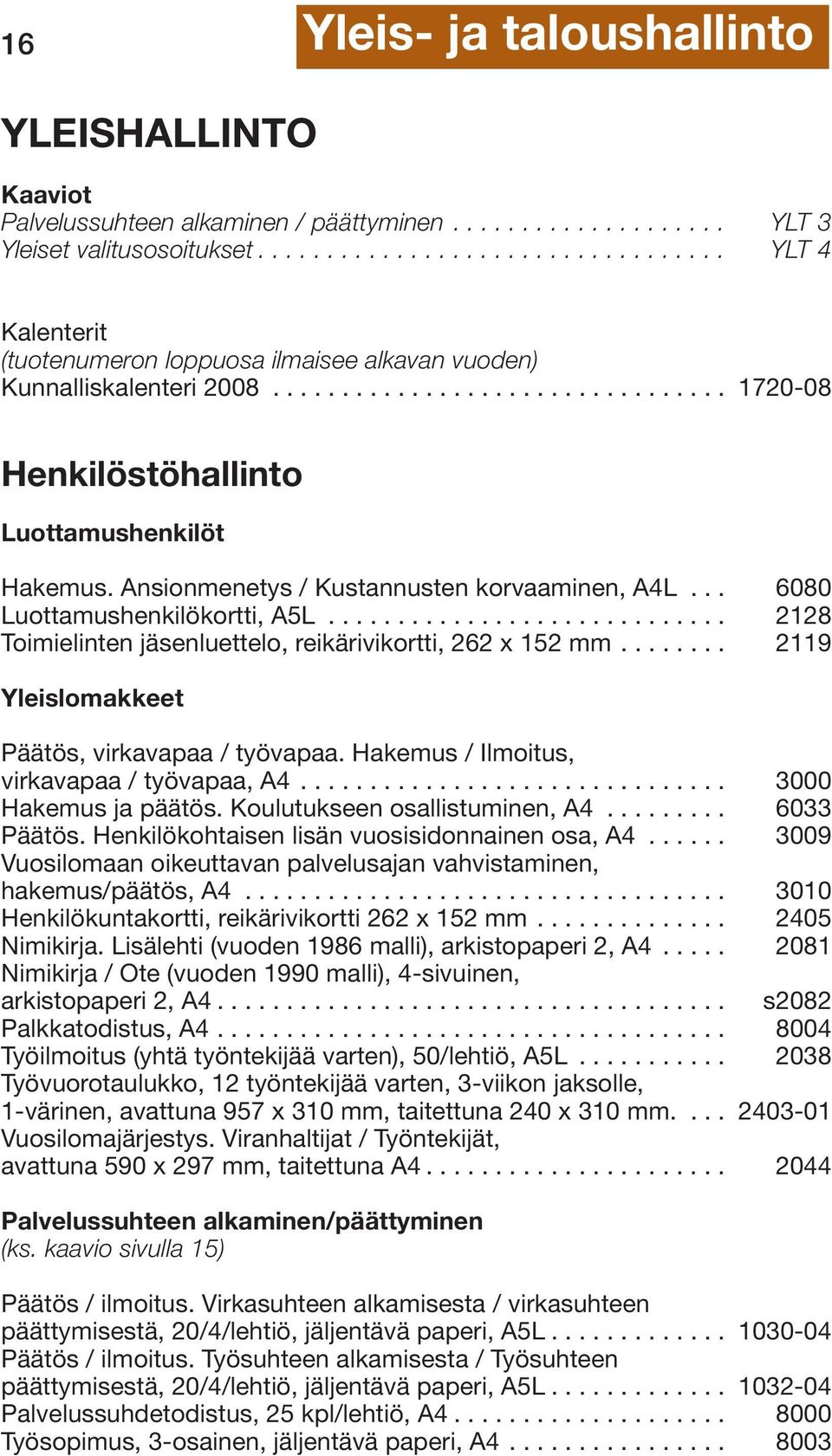 Ansionmenetys / Kustannusten korvaaminen, A4L... 6080 Luottamushenkilökortti, A5L............................. 2128 Toimielinten jäsenluettelo, reikärivikortti, 262 x 152 mm.