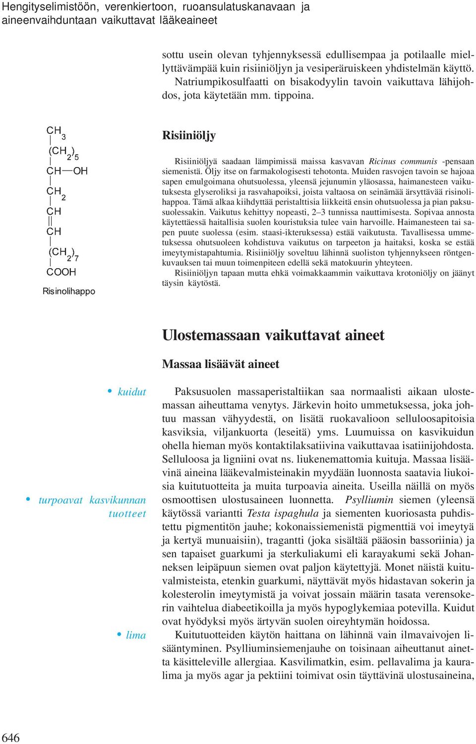 Risiiniöljy Risiiniöljyä saadaan läpiissä aissa kasvavan Ricinus counis -pensaan sieenistä. Öljy itse on farakologisesti tehotonta.