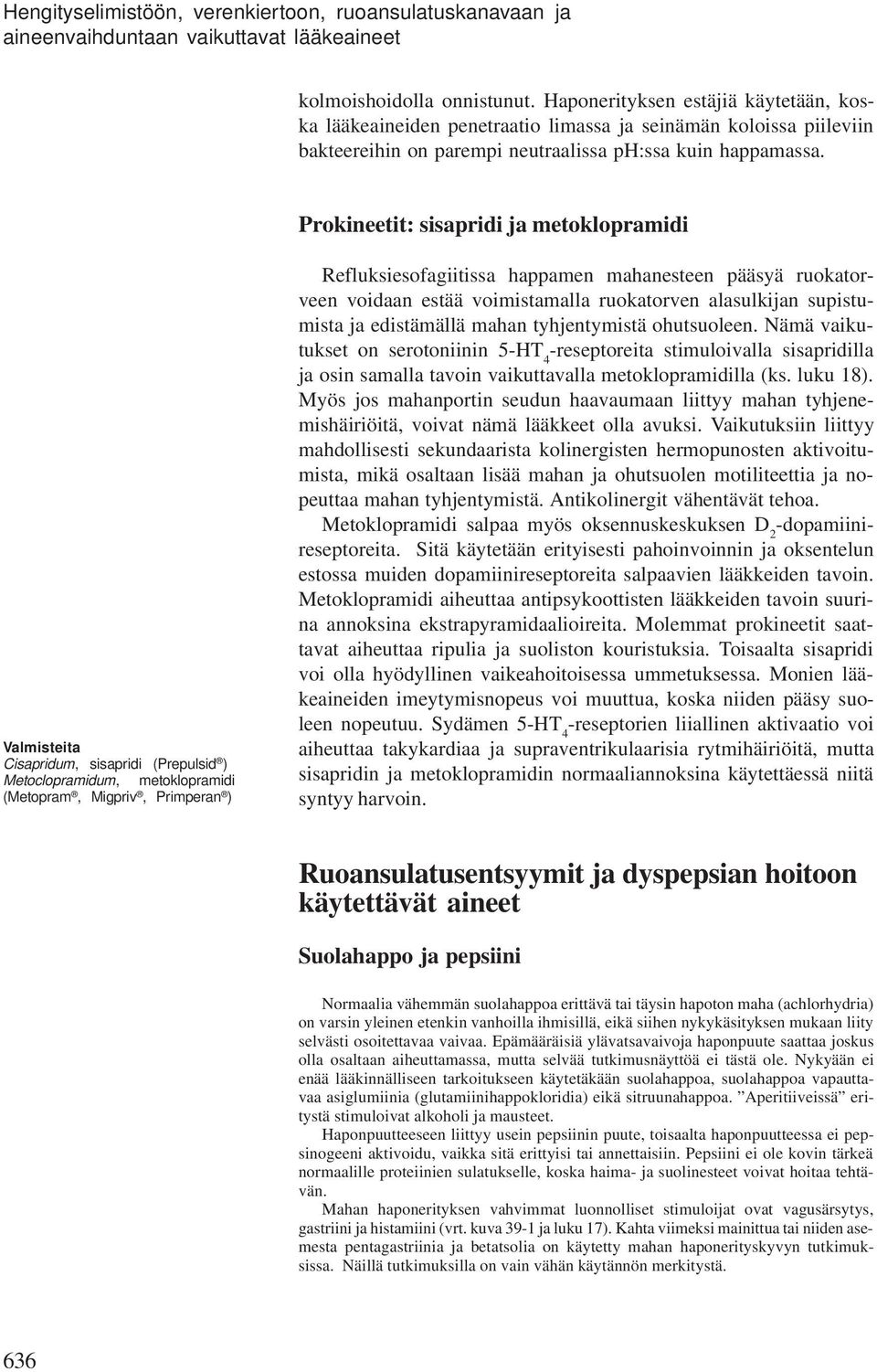 Prokineetit: sisapridi ja etoklopraidi Valisteita Cisapridu, sisapridi (Prepulsid ) Metoclopraidu, etoklopraidi (Metopra, Migpriv, Priperan ) Refluksiesofagiitissa happaen ahanesteen pääsyä