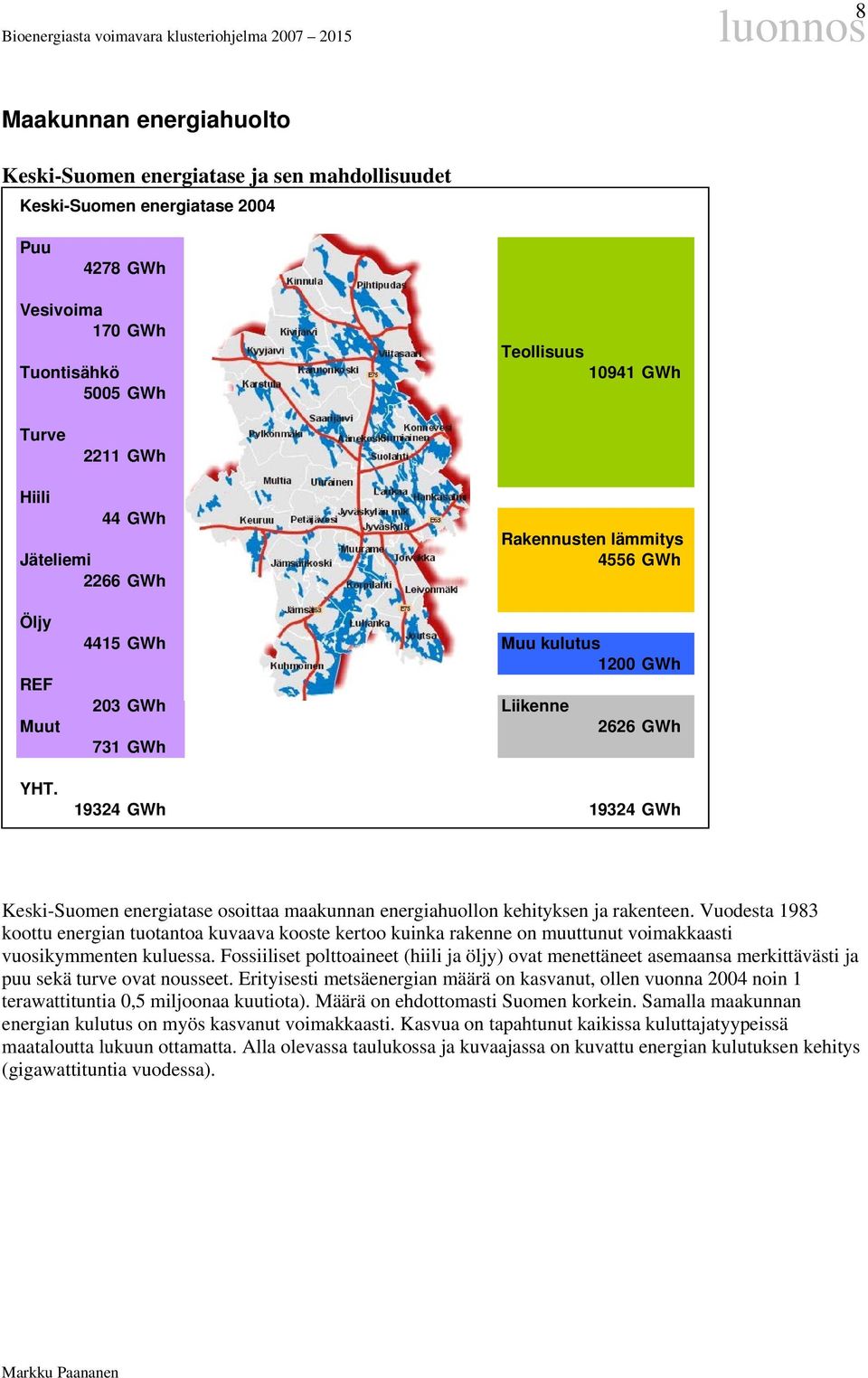 4415 GWh Muu kulutus 1200 GWh 203 GWh Liikenne 731 GWh 2626 GWh 19324 GWh 19324 GWh Keski-Suomen energiatase osoittaa maakunnan energiahuollon kehityksen ja rakenteen.