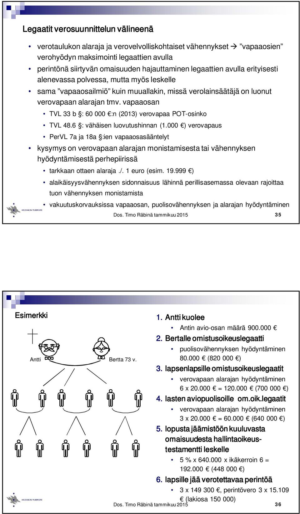 vapaaosan TVL 33 b : 60 000 :n (2013) verovapaa POT-osinko TVL 48.6 : vähäisen luovutushinnan (1.
