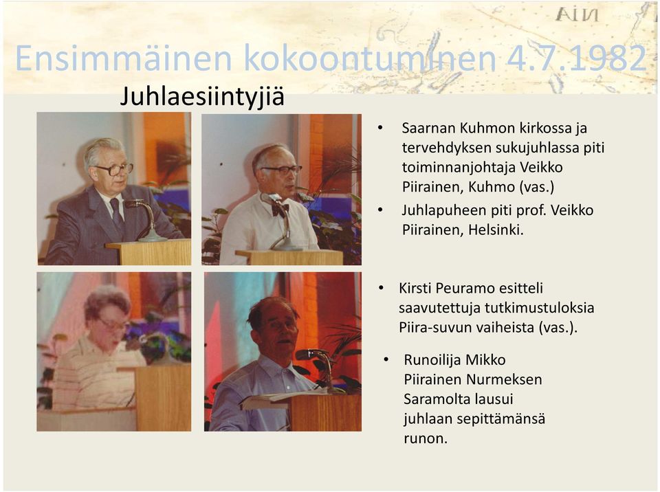 toiminnanjohtaja Veikko Piirainen, Kuhmo (vas.) Juhlapuheen piti prof.