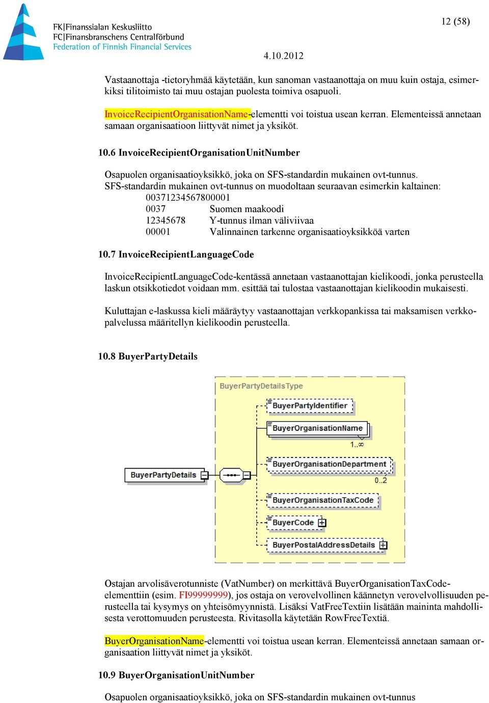 6 InvoiceRecipientOrganisationUnitNumber Osapuolen organisaatioyksikkö, joka on SFS-standardin mukainen ovt-tunnus.