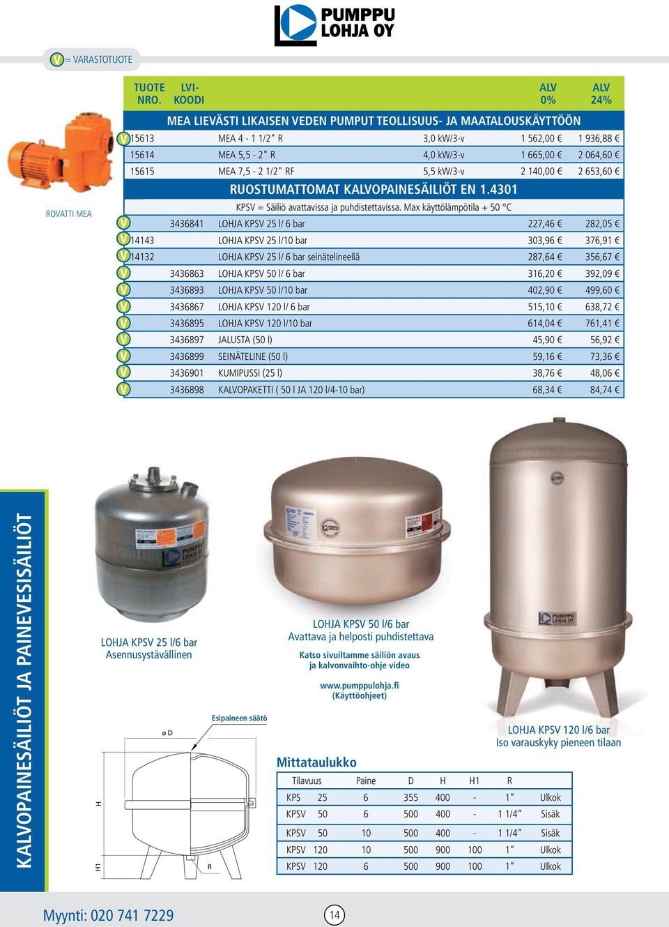 Max käyttölämpötila + 50 C 3436841 LOHJA KPSV 25 l/ 6 bar 227,46 282,05 14143 LOHJA KPSV 25 l/10 bar 303,96 376,91 14132 LOHJA KPSV 25 l/ 6 bar seinätelineellä 287,64 356,67 3436863 LOHJA KPSV 50 l/