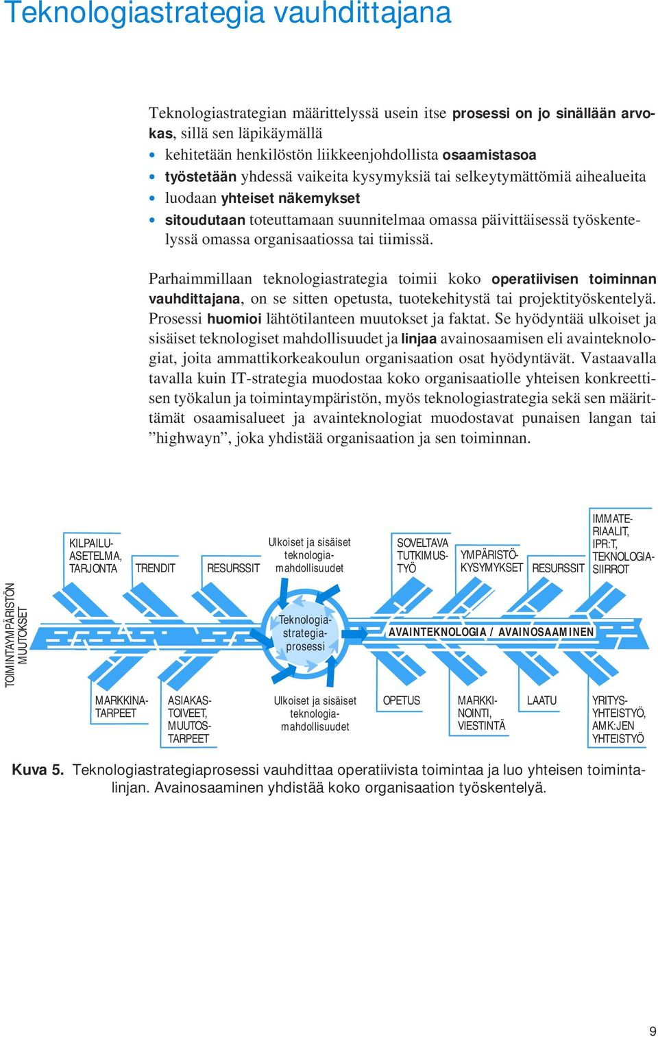 tai tiimissä. Parhaimmillaan teknologiastrategia toimii koko operatiivisen toiminnan vauhdittajana, on se sitten opetusta, tuotekehitystä tai projektityöskentelyä.