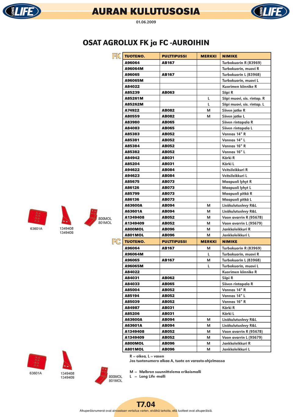 R A85261M L Siipi muovi, sis. rintap.