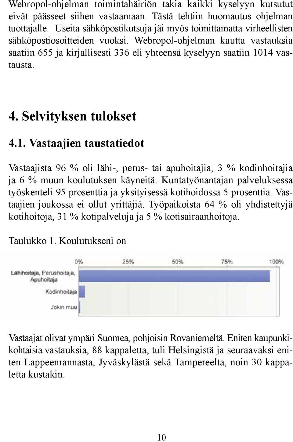 Webropol-ohjelman kautta vastauksia saatiin 655 ja kirjallisesti 336 eli yhteensä kyselyyn saatiin 10