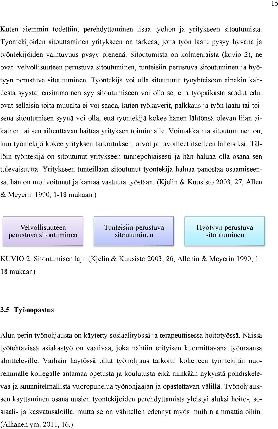 Sitoutumista on kolmenlaista (kuvio 2), ne ovat: velvollisuuteen perustuva sitoutuminen, tunteisiin perustuva sitoutuminen ja hyötyyn perustuva sitoutuminen.