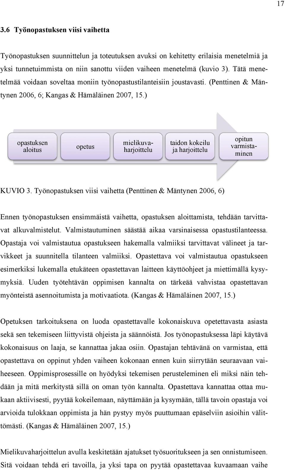 ) opastuksen aloitus opetus mielikuvaharjoittelu taidon kokeilu ja harjoittelu opitun varmistaminen KUVIO 3.