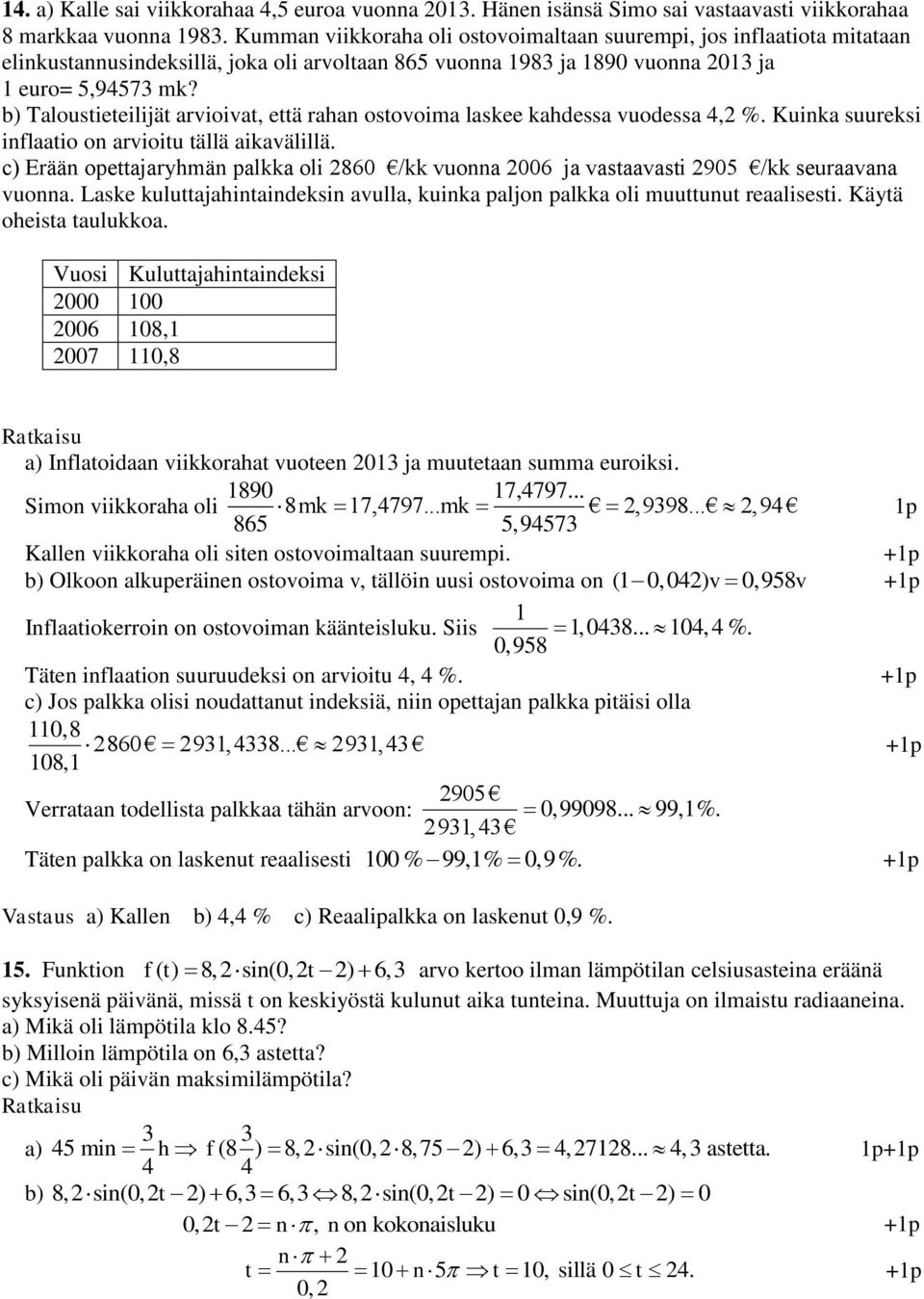 b) Taloustieteilijät arvioivat, että rahan ostovoima laskee kahdessa vuodessa 4, %. Kuinka suureksi inflaatio on arvioitu tällä aikavälillä.