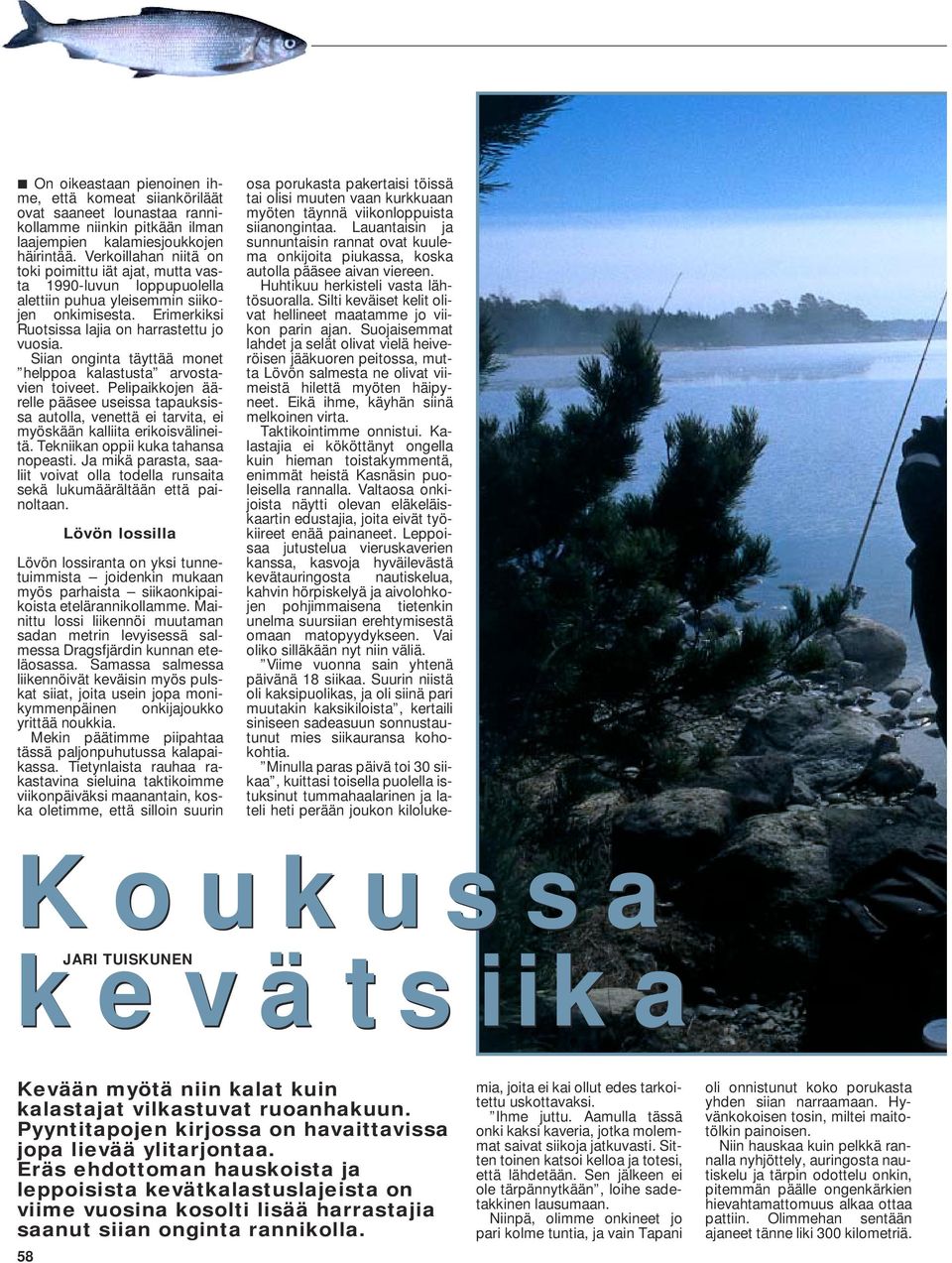 Siian onginta täyttää monet helppoa kalastusta arvostavien toiveet. Pelipaikkojen äärelle pääsee useissa tapauksissa autolla, venettä ei tarvita, ei myöskään kalliita erikoisvälineitä.
