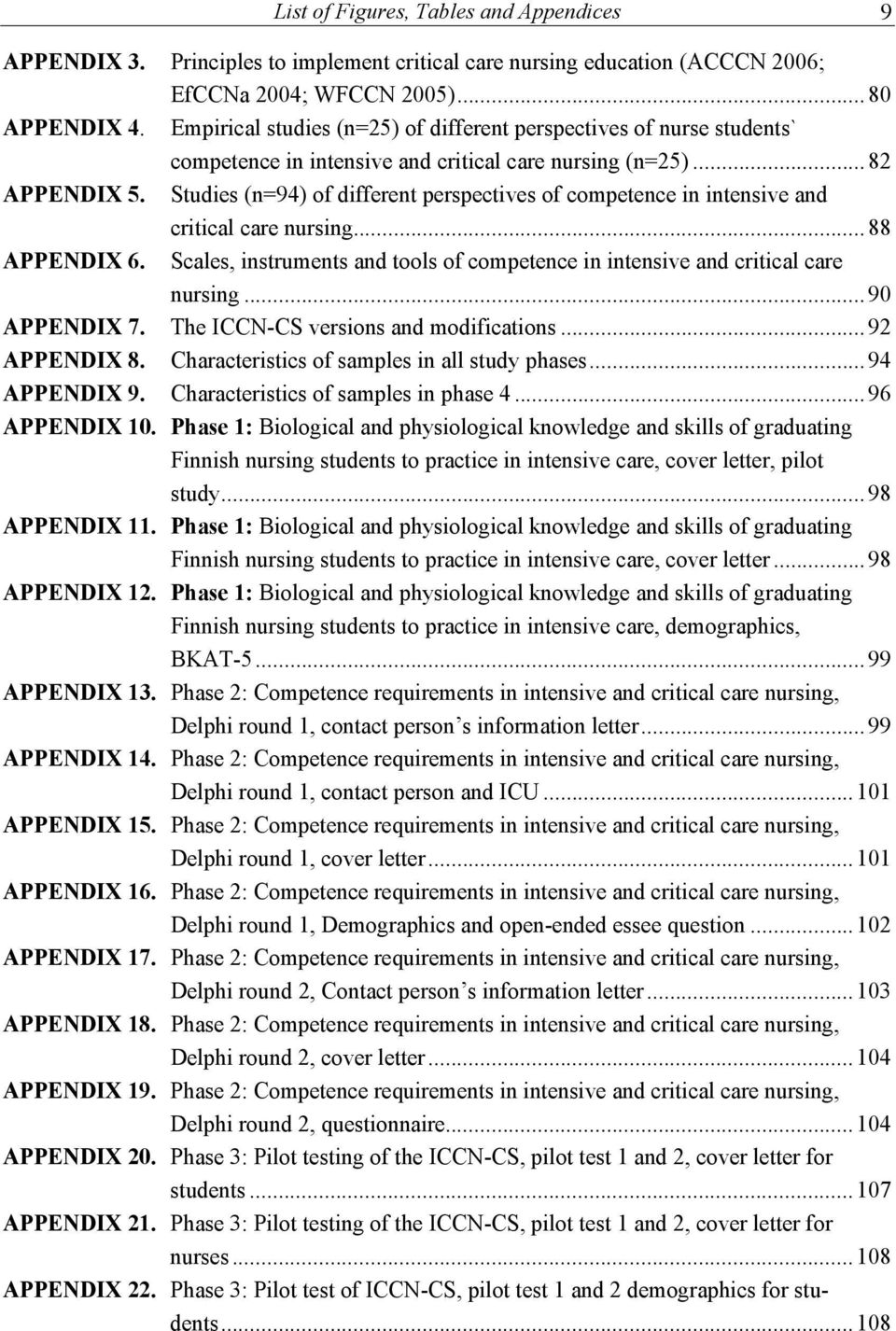 Studies (n=9) of different perspectives of competence in intensive and critical care nursing... 88 APPENDIX 6. Scales, instruments and tools of competence in intensive and critical care nursing.