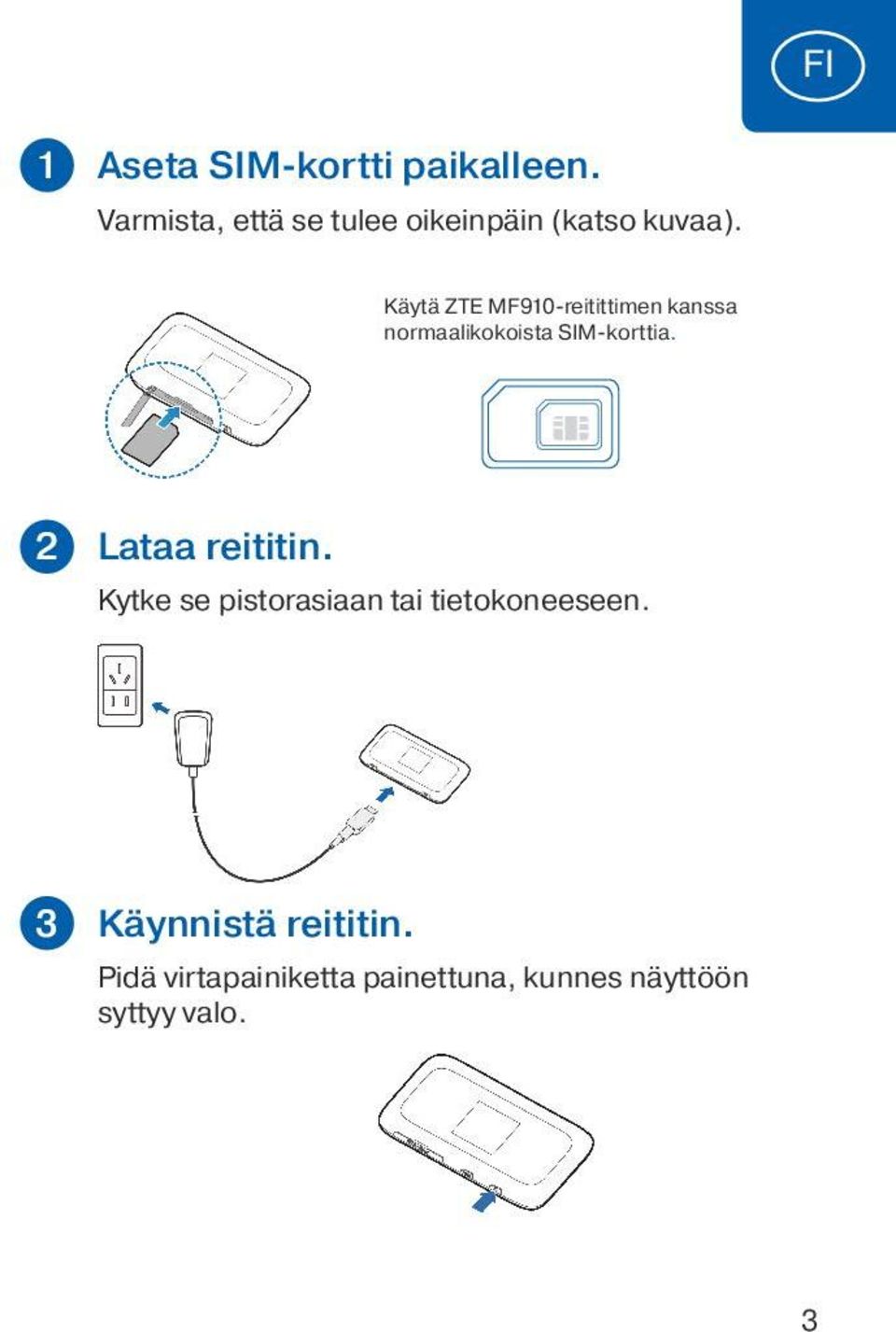 Käytä ZTE MF910-reitittimen kanssa normaalikokoista SIM-korttia.