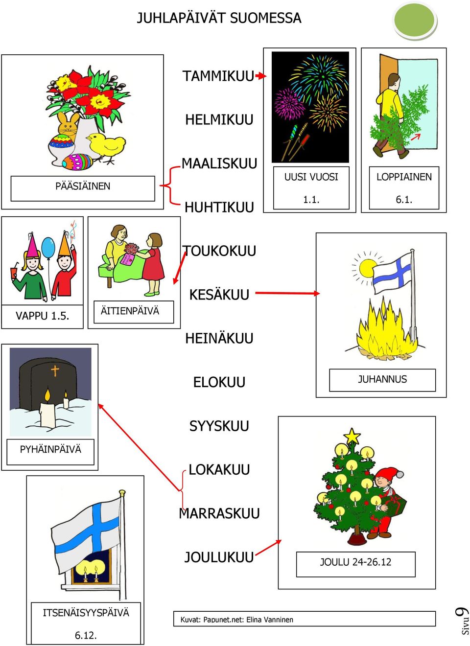 ÄITIENPÄIVÄ KESÄKUU HEINÄKUU ELOKUU JUHANNUS SYYSKUU PYHÄINPÄIVÄ LOKAKUU