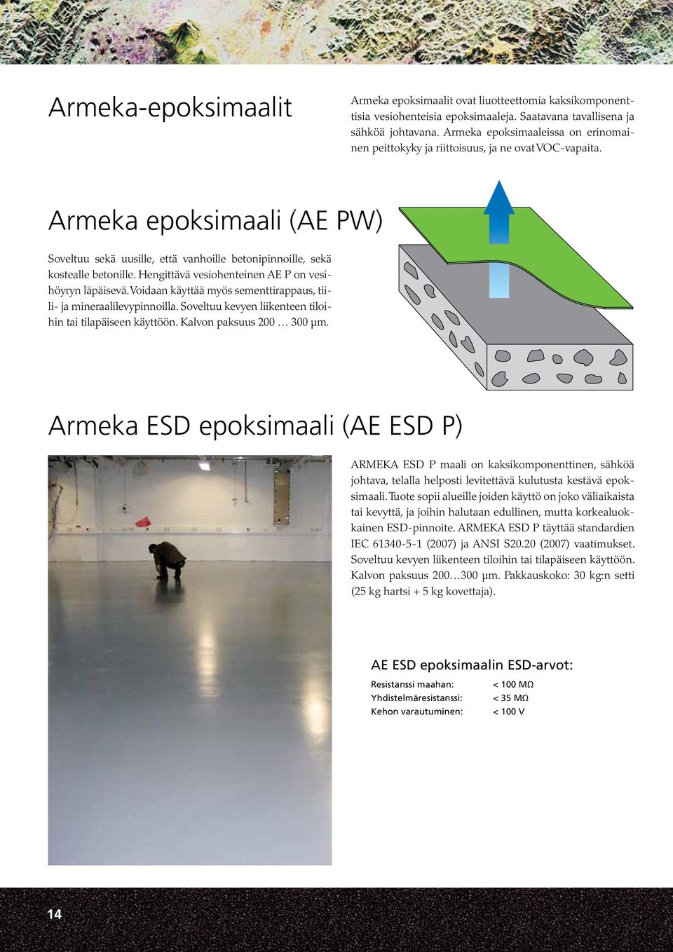 Hengittävä vesiohenteinen AE P on vesihöyryn läpäisevä. Voidaan käyttää myös sementtirappaus, tiili- ja mineraalilevypinnoilla. Soveltuu kevyen liikenteen tiloihin tai tilapäiseen käyttöön.