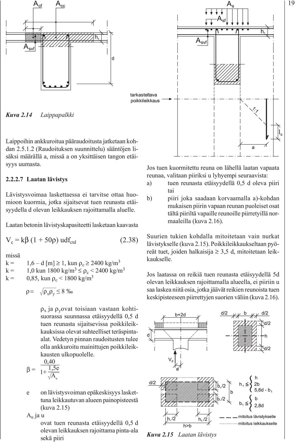 38) k = 1,6 d [m] 1, kun ρ c 2400 kg/m 3 k = 1,0 kun 1800 kg/m 3 ρ c < 2400 kg/m 3 k = 0,85, kun ρ c < 1800 kg/m 3 ρ = ρ x ρ y 8 β = ρ x ja ρ y ovat toisiaan vastaan kohtisuorassa suunnassa