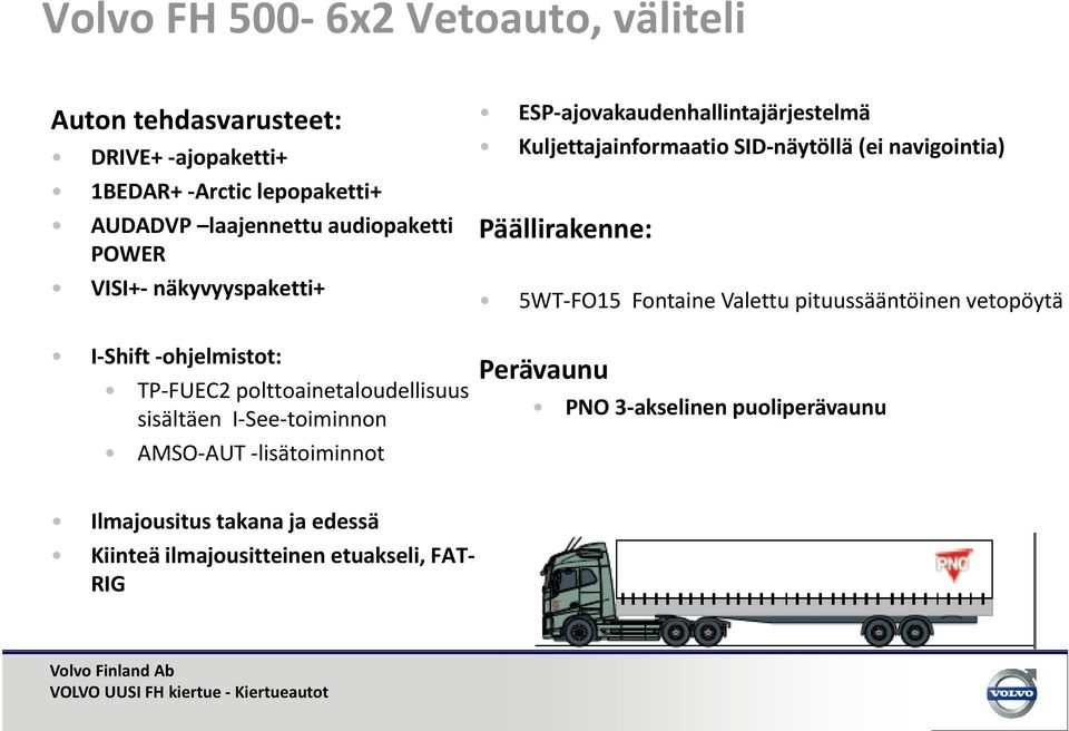 lisätoiminnot ESP ajovakaudenhallintajärjestelmä Kuljettajainformaatio SID näytöllä (ei navigointia) Päällirakenne: 5WT FO15 Fontaine