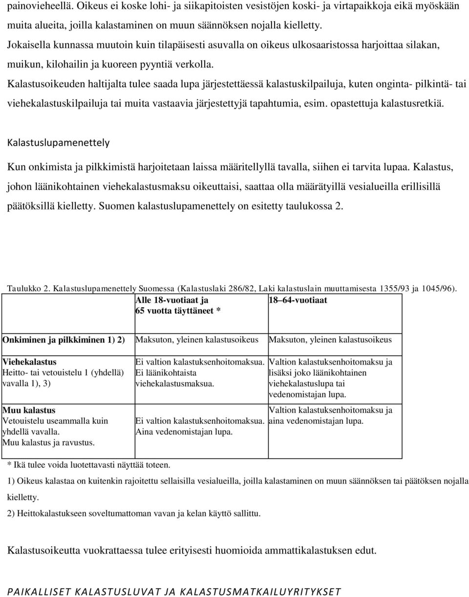 Kalastusoikeuden haltijalta tulee saada lupa järjestettäessä kalastuskilpailuja, kuten onginta- pilkintä- tai viehekalastuskilpailuja tai muita vastaavia järjestettyjä tapahtumia, esim.