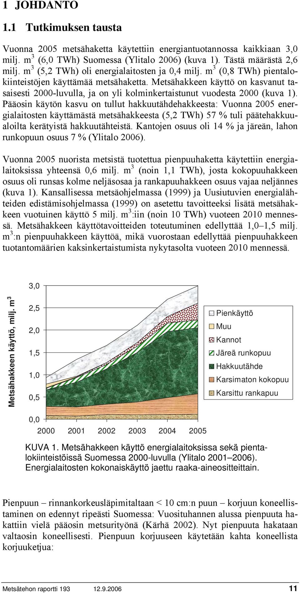 Metsähakkeen käyttö on kasvanut tasaisesti 2000-luvulla, ja on yli kolminkertaistunut vuodesta 2000 (kuva 1).