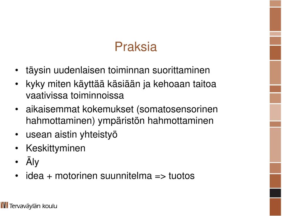 kokemukset (somatosensorinen hahmottaminen) ympäristön hahmottaminen