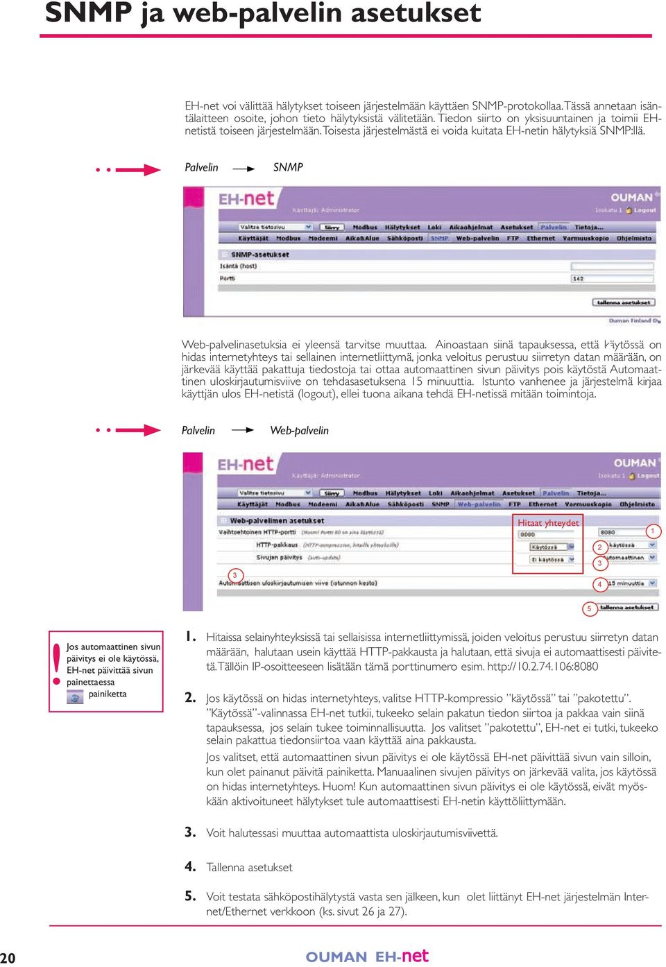 Palvelin SNMP Web-palvelinasetuksia ei yleensä tarvitse muuttaa.